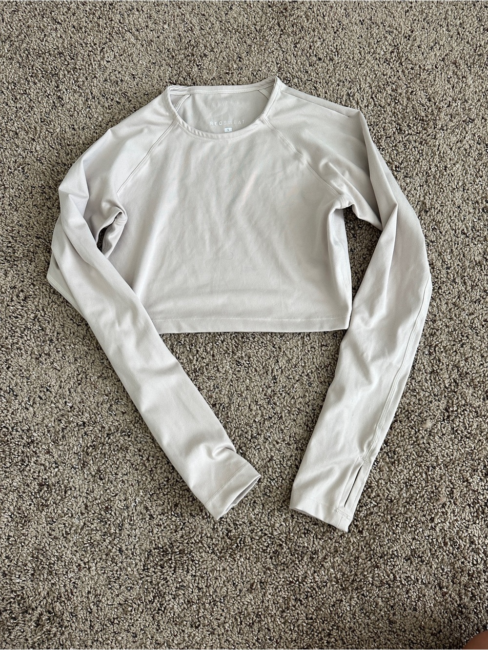 RECSWEAT Light Tan Cropped Long Sleeve Workout Tank
